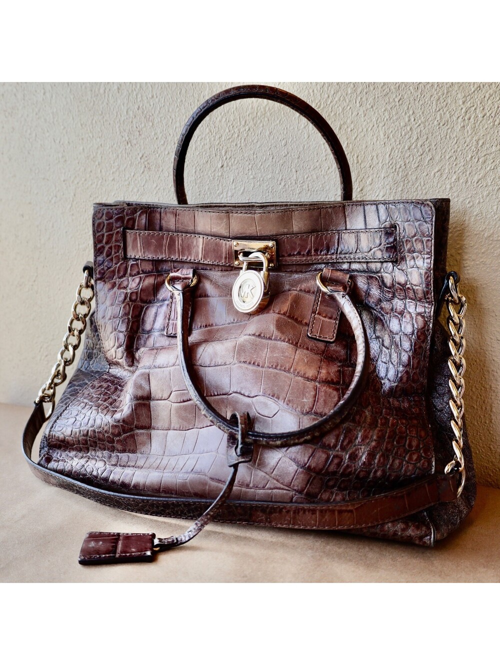 Michael Kors WM's Cross Body Purse Aligator Print Brown